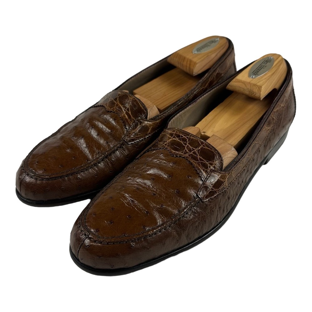 Bally Tobacco Ostrich Crocodile Rex Mens Loafer Size 10.5 M Brown Dress Shoes